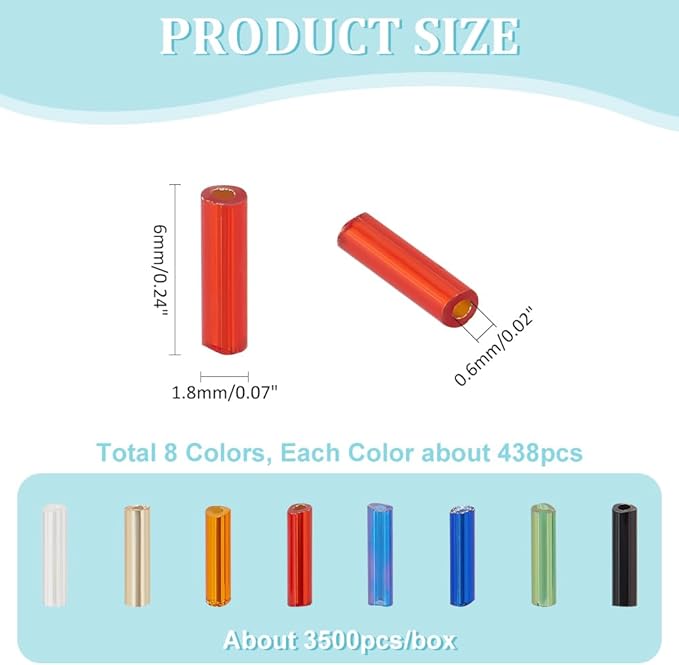 PH PandaHall About 3500 Pcs Transparent Glass Bugle Seed Beads 8 Colors Tube Space Bead Length 6mm for Jewelry Making