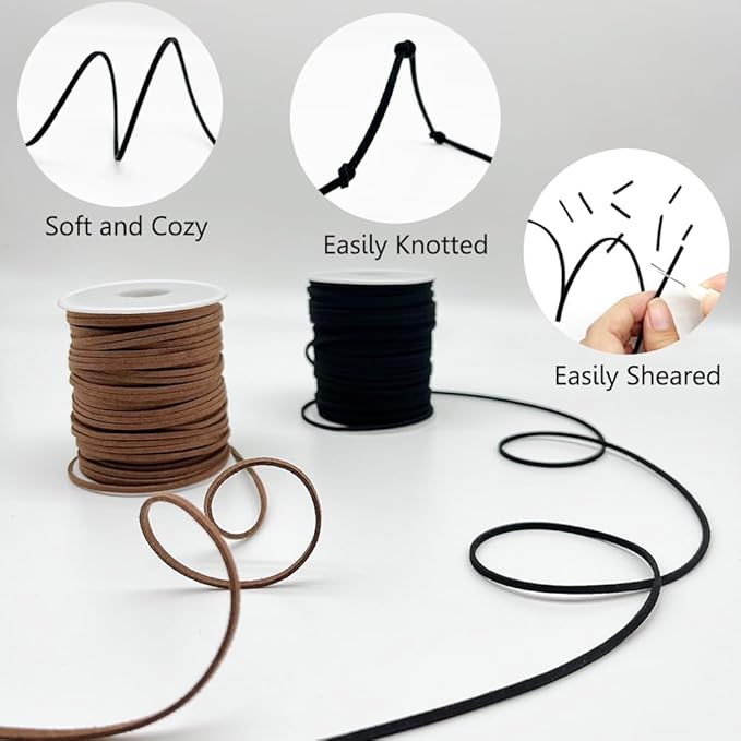 leather string, 2 rolls faux leather cord, flat suede leather lace for necklaces, bracelets, jewelry making, tassels, dream catchers and art crafts