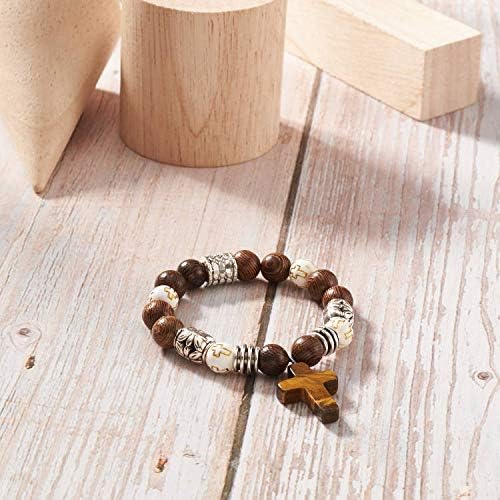 KISSITTY Rosary Making Kit Cross Rosary Beads 8mm Easter Round Wood Acrylic Cross Spacers Cross Pendant Beads for DIY Jewelry Making About 211pcs/box
