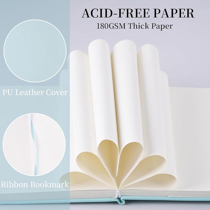 Hardcover 96Pages Blank Sketch Book for Drawing, Small 5.7x4.1 Pocket Journal Notebook for Travel, 180gsm Thick Paper Diary Notebooks for Work, PU Cover Memo for Writing. Light Blue