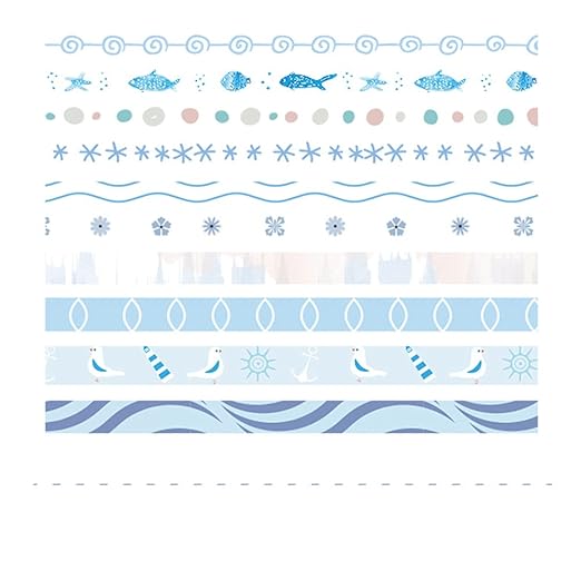 Vintage Pattern 5mm Wide Skinny Washi Tapes Set, 10 Rolls Blue Japanese Masking Decorative Tapes for Bullet Journal Planners DIY Decor Crafts Arts Scrapbooking Adhesive