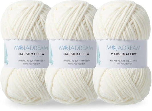 3PCS 3.5oz Chenille Yarn for Blankets Amigurumi: Soft Velvet Baby Yarn Blanket Knitting and Crocheting Bulky 5# Yarn 3 Skeins of 100g (Coconut Milk)