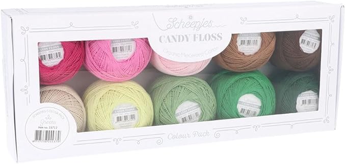 Scheepjes Candy Floss Color Pack, 10 x 20 g Mercerized Cotton Yarn, Greens