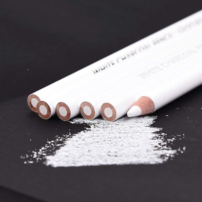 2 Pcs White Sketch Charcoal Pencils -Professional Hight Quality Sketch Highlight White Charcoal Wooden Pencils for Artist Drawing, Sketching, Blending