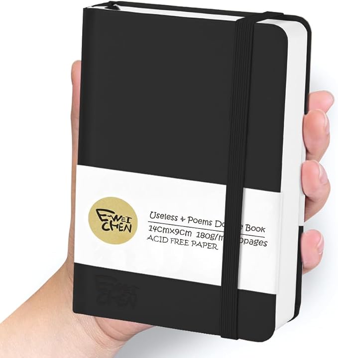 Mix Media Pad,3.5"x5.5" Small Hardcover Leather Art Sketchbook,60 Sheets(112lb/180gsm) Heavyweight Acid Free Artistic Painting Drawing Sketching Paper, Handy Pocket Journal Sketchbook.Black