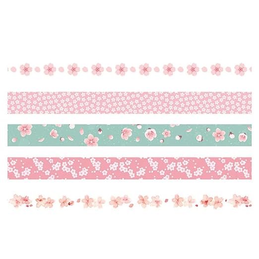 YUBBAEX 5 Rolls Washi Tape Set Creative Basic Skinny Masking Decorative Tapes for Arts, DIY Crafts, Journals, Planners, Scrapbooking, Wrapping (Sakurazen)
