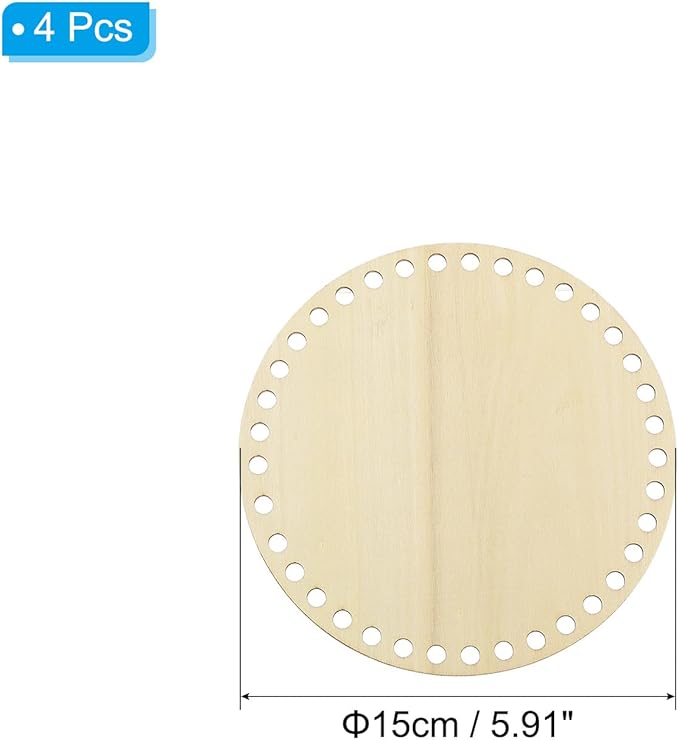 PATIKIL 6" Diameter Crochet Basket Bottom, 4Pcs Round Blank Crochet Knitting Wooden Base for DIY Craft Weaving Basket Making Supplies Home Decoration, Wood Color