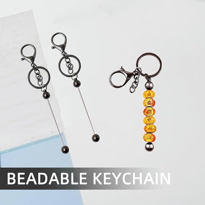 8 Pcs Beadable Keychain Bars Blanks - Bead Keychain Metal Beaded for DIY Projects Pendant Jewelry Crafts Making Gift (Dark Grey)