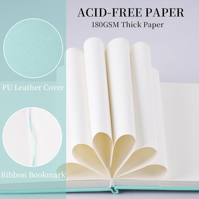 Hardcover 96Pages Blank Sketch Book for Drawing, Small 5.7x4.1 Pocket Journal Notebook for Travel, 180gsm Thick Paper Diary Notebooks for Work, PU Cover Memo for Writing. Light Green