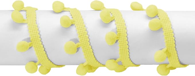 Homiest 10 Yards Pom Pom Trim for Sewing, 1 Inch Wide Light Yellow Ribbon Bundles Textured Fabric Fringe Ribbon, 13mm Ball Pompom Trim for DIY Crafts Curtain Clothes Pillow Home Decoration