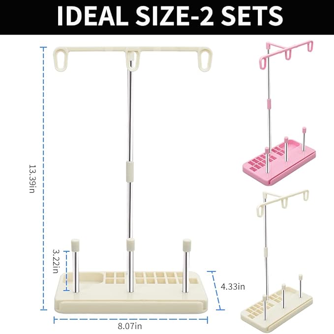Vuzvuv 2 Pack Thread Holders, Embroidery & Sewing Machine Organizer, 3-Spool Thread Rack, Suitable for Beginners & Adults, White-Pink