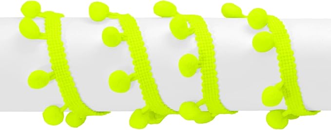 Homiest 10 Yards Pom Pom Trim for Sewing, 1 Inch Wide Neon Yellow Ribbon Bundles Textured Fabric Fringe Ribbon, 13mm Ball Pompom Trim for DIY Crafts Curtain Clothes Pillow Home Decoration
