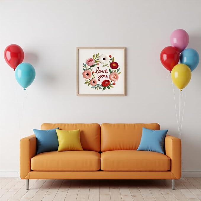 JJFox Embroidery Kit for Beginners and Adults, DIY Hand Embroidery Starter Kit with Cute Pattern, Cross Stitch Needlepoint Set with Hoop, Threads and Instructions (Love You)