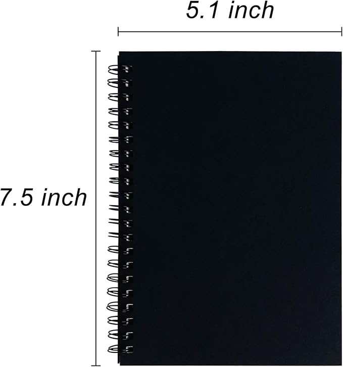 DSTELIN Blank Spiral Notebook, 9-Pack, Soft Cover, Sketch Book, 100 Pages / 50 Sheets, 7.5 inch x 5.1 inch, 100GSM, (Black)