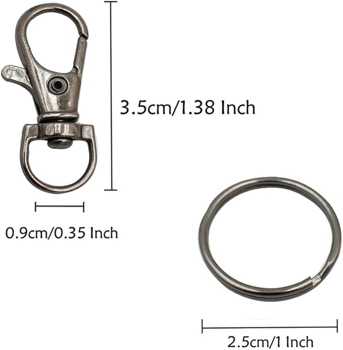 60 Pcs Premium Dark Grey Swivel Clasps Lanyard Snap Hooks with Key Rings, Key Chain Clip Hooks Lobster Claw Clasps for Keychain Clip Lanyard, Jewelry Making, DIY Crafts