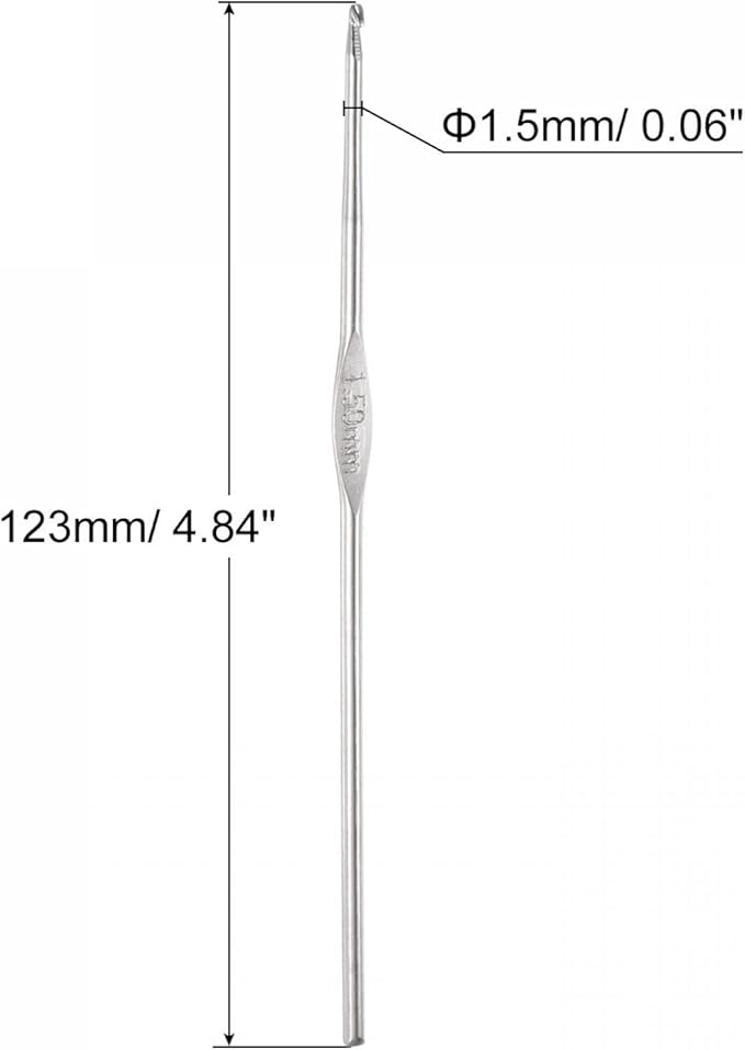 uxcell Stainless Steel Crochet Hook 1.5mm US Size 8 Knitting Needles for DIY Craft Yarn 6Pcs