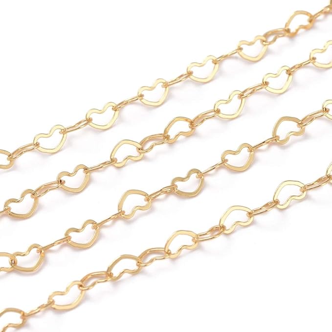 Pandahall 16.4 Feet 18K Gold Plated Brass Heart Link Chains 3x5x0.5mm Soldered Brass Cable Chains with Spool for Bracelet Necklace Jewelry Making