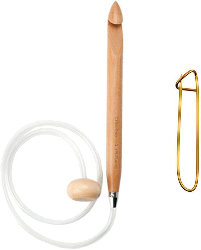 ChiaoGoo Knitting Needles Flexible Crochet Hook 24 inch (61cm) Bamboo Dark Patina Crochet Hook Size US H (5mm) 5124-H with Stitch Holder