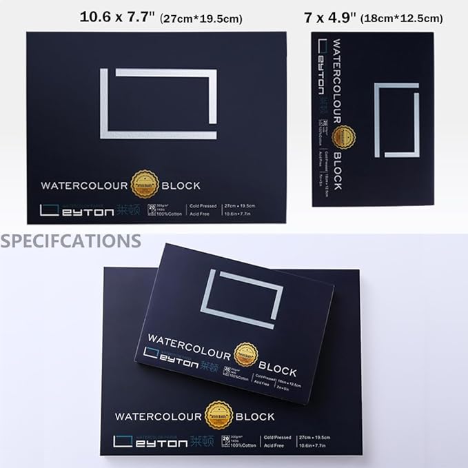Non-Warping 100% Cotton Watercolor Paper Block - 20 Sheets of 160lb/350gsm Cold Press Water Color Art Supplies for Wet, Dry, and Mixed Media Painting, for Watercolor, Gouache, Acrylic (15 x 10.6'')