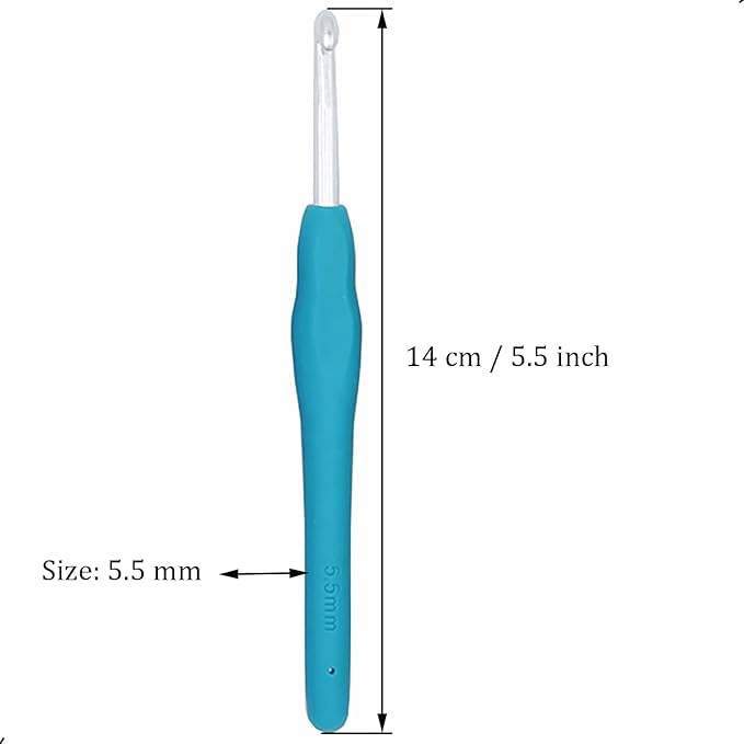 6Pcs 5.5mm Aluminum Soft Grip Rubber Ergonomic Handle Crochet Hook Knitting Needles US Size I (Size 9) for DIY Yarn Craft,Nice Gift for Women Adults Kids Children Beginners (Blue)