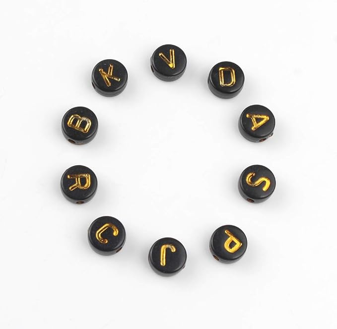 Song Xi 1200pcs Black Letter Beads for Bracelets Round Acrylic Black and Gold Alphabet Beads 4x7mm for Jewelry Making