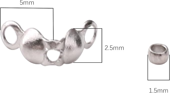 304 Stainless Steel Crimp Beads 1.5mm and End Caps 2.5x5mm Set 200pcs for Jewelry DIY Making and Repairing