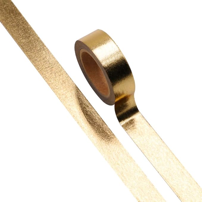 MEI YI TIAN 6 Rolls Solid Gold Foil Washi Tape Set 15mmx10m Gilding Paper Adhesive Masking Tapes Sticky Paper Tape Roller for DIY Scrapbooking Journal Crafts Art Home Decoration