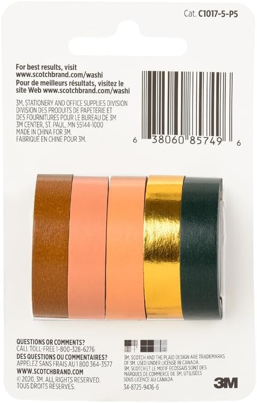 Scotch Washi Tape, Sunset Design, 5 Rolls, Great for Bullet Journaling, Scrapbooking and DIY Décor (C1017-5-P5)