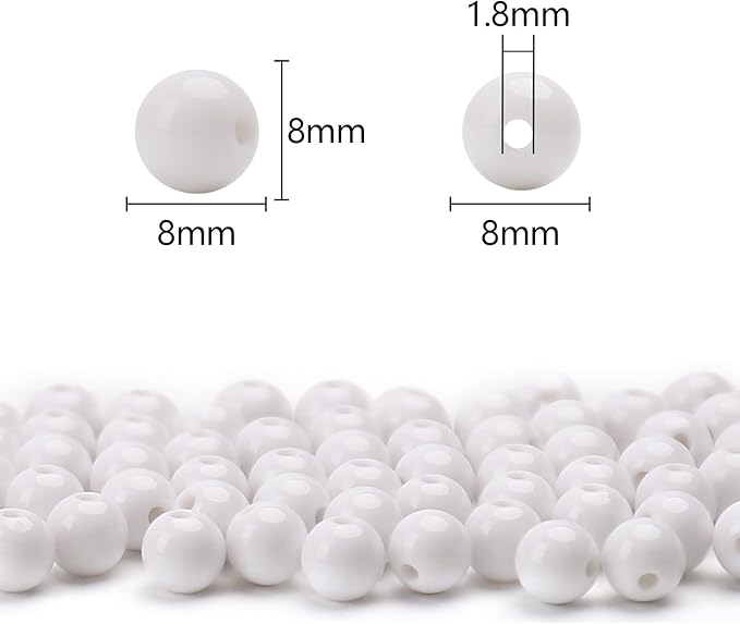 bonny boxx 500pcs 8mm smooth white acrylic round beads, plastic resin bubblegum balls chunky gumball beads for necklace and bracelet making, crafting supplies