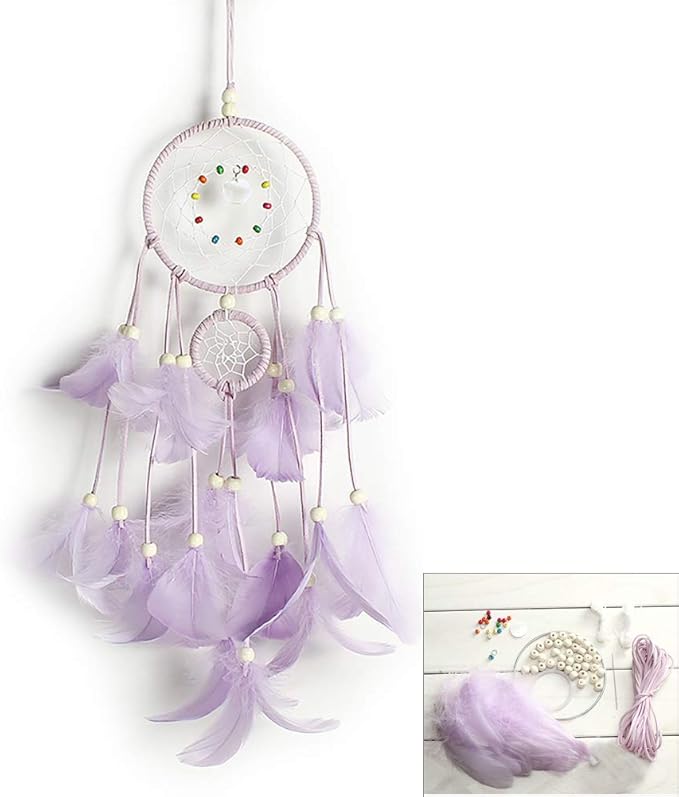 FANDOL DIY Dream Catcher Making Kit, Macrame Dream Catcher Craft Supplies for Kids Bedroom Wall Decor Nursery Baby Room Hanging Wedding Ornaments Party Handmade Gift (Purple)