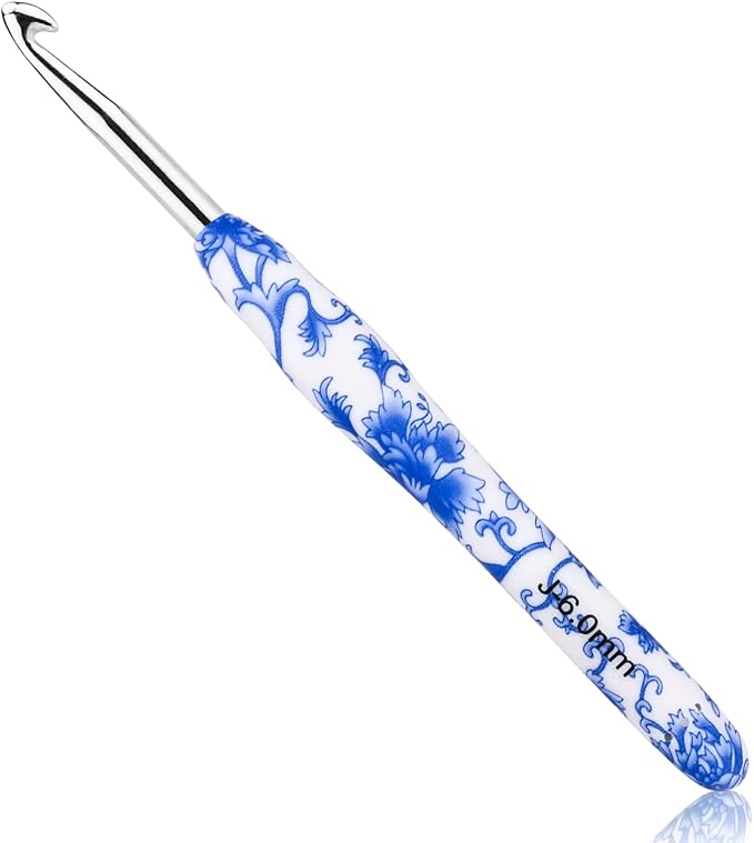 BCMRUN 6 mm(J) Crochet Hook, Ergonomic Handle for Arthritic Hands, Soft Rubber Grip Extra Long  Knitting Needles for Beginners and Knitting Crocheting Yarn (6.0mm-J)
