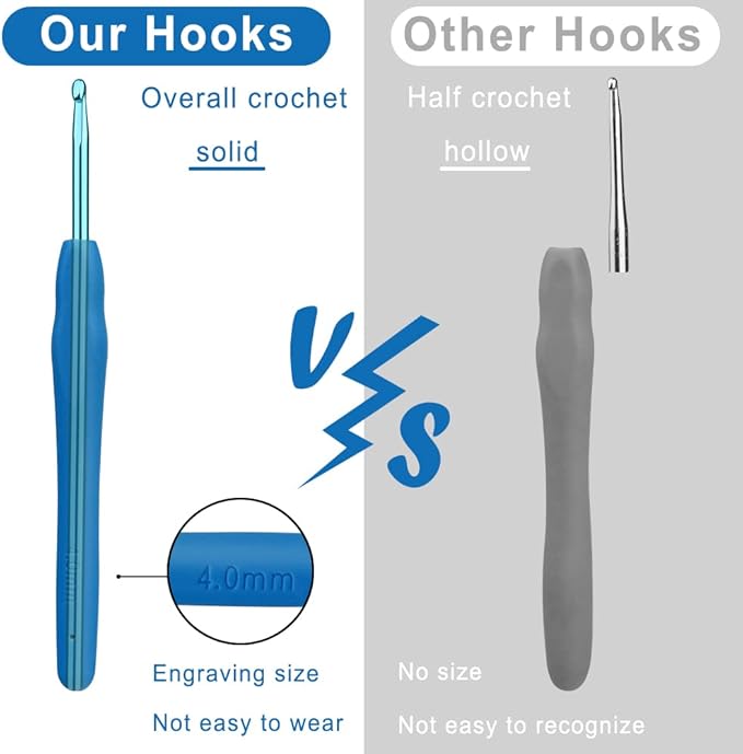 kgxulr 4 mm Crochet Hook, Aluminum Soft Grip Rubber Handle Needles Ergonomic Knitting Needles for Beginners and Handmade DIY