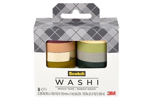Scotch Washi Tape, Solid Earth Design, 8 Rolls, Great for Bullet Journaling, Scrapbooking and DIY Décor (C1017-8-SOL3)