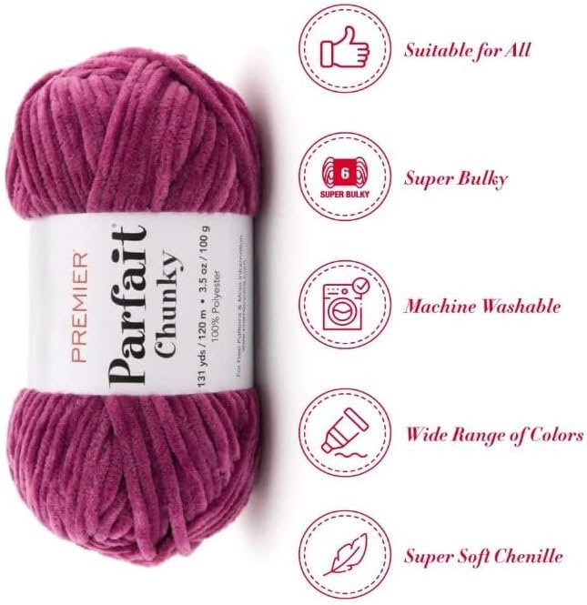 Premier Yarns Parfait Chunky Chenille Yarn 3.5 Oz 6 Super Bulky Weight 3 Pack Bundle with Bella's Stitch Place Holders (Orchid)