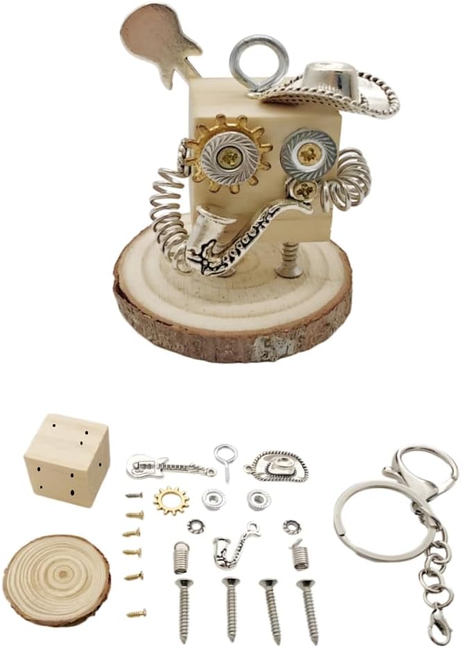DEUXPER Steampunk Robot DIY Kit - Build Wooden Robot Charms for Jewelry Making, Craft Projects & Home Decor - Creative STEM Gift for Craft Lovers, Adults