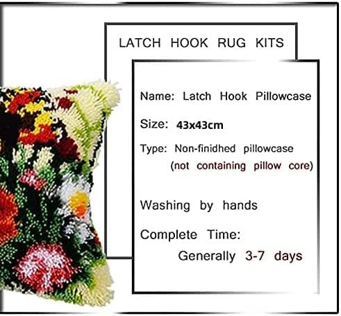Shark Latch Hook Pillow Kits for Beginner Needle Crochet Yarn Kits with Stamped Canvas Embroidery Cushion Hook and Latch Throw Pillow Christmas Decoration 43x43cm