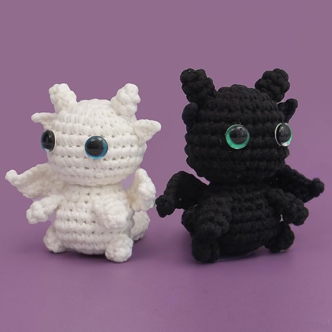 Crochet kit for Beginners, White and Black Toothless Crochet Animals kit, Learn to Crochet Knitting kit, with Step by Step Guide Video, Prefect for Gifts, with tutorials Yarns Hook