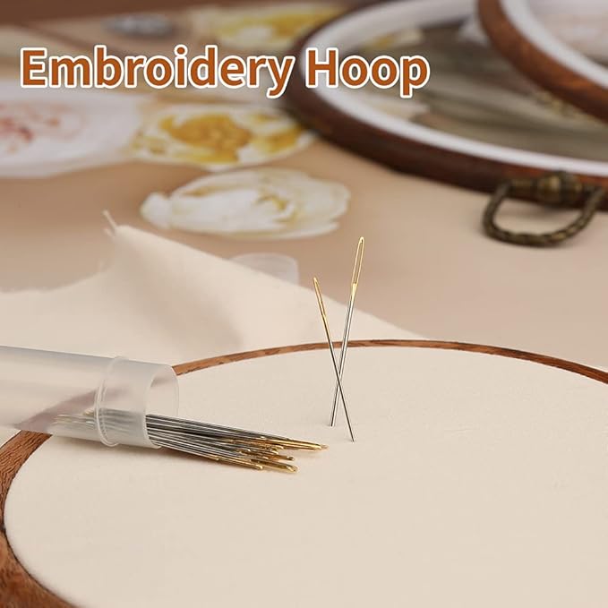 jupean embroidery hoop, 7.5'' 9.2'' oval embroidery hoop, imitated wood display frame with 30 pieces embroidery needles, embroidery frame and cross stitch hoop for art craft sewing and wall hanging
