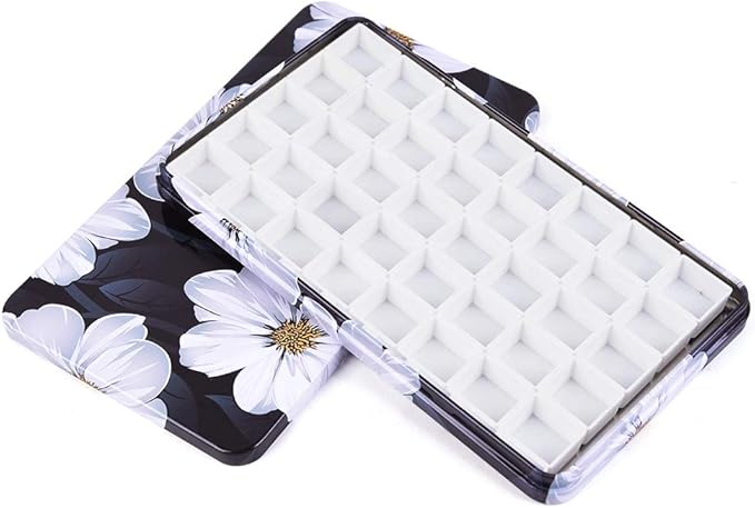 40Pcs Empty Half Pans with Magnetic Stripe Watercolor Paint Travel Tin Palette Case, Artist Paints Kits for DIY Watercolor Oils or Acrylics Painting Art Drawing Gardenia Flower