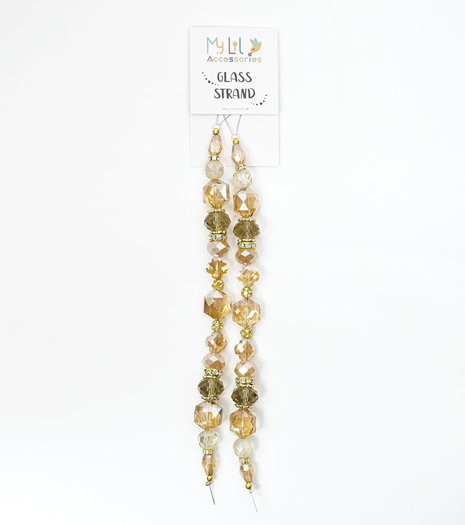 Glass Beads for Bracelets Jewelry Making Adults Keychains Bead Strand Large Unique Crystal Assortment for Craft Rondelle Faceted Flat Crackle Sparkly Bling Cute Pretty Beading Kit (2-pcs Tan)