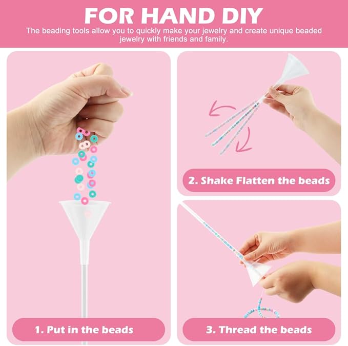 FaHuoJiuKa Beading Funnel, Beading Making Kit - 4PCS Jewelry Making Tools for Clay Beads, Bracelets & Necklaces (Includes Funnels, 0.9mm Needles, Clips)