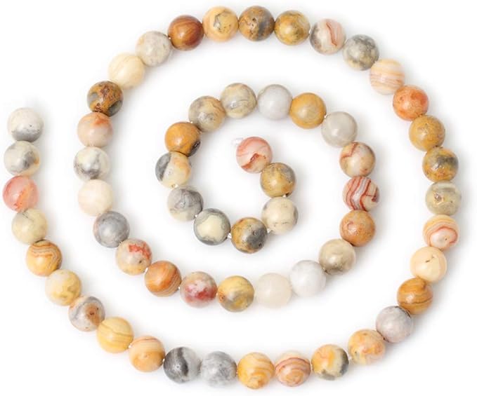 60PCS 6mm Natural Yellow Crazy Lace Agate Gemstone Round Loose Beads for Jewelry Making 1 Strand 15"