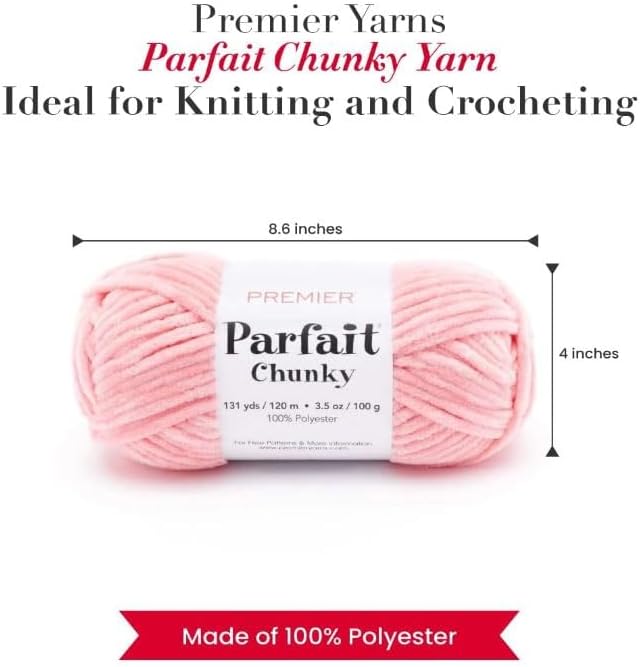 Premier Yarns Parfait Chunky Chenille Yarn 3.5 Oz 6 Super Bulky Weight 3 Pack Bundle Bella's Stitch Holders (Pink Lemonade)