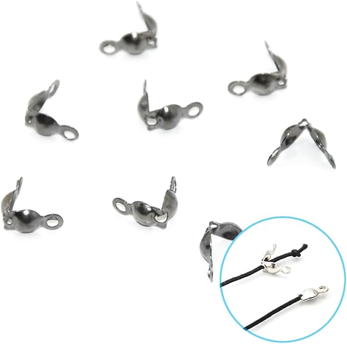 1400 Pieces Brass Tube Crimp Beads Wire Guardians Crimp Bead Knot Covers Bead Tips Knot Covers for DIY Bracelets Necklaces Jewelry Making Crafts Supplies(Gun Black)
