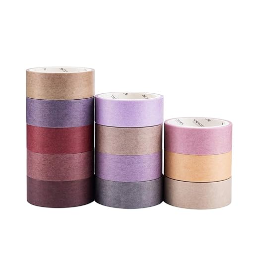 YUBBAEX 12 Rolls Washi Tape Set Natural Color Decorative Tapes for Arts, DIY Crafts, Journals, Planners, Scrapbook, Wrapping Wide -Salty Morandi- (Morandi, 15mm x 12Rolls)
