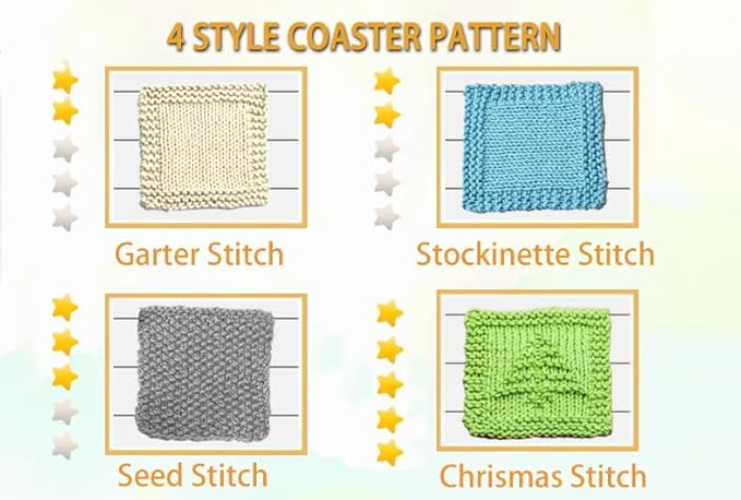 kaaper beginner knitting kit for adults - create 4 dishcloths & 4 coasters, all-in-one knitting for beginners kit with cotton yarn, bamboo needles & 8 patterns, handmade gift for diy craft lovers