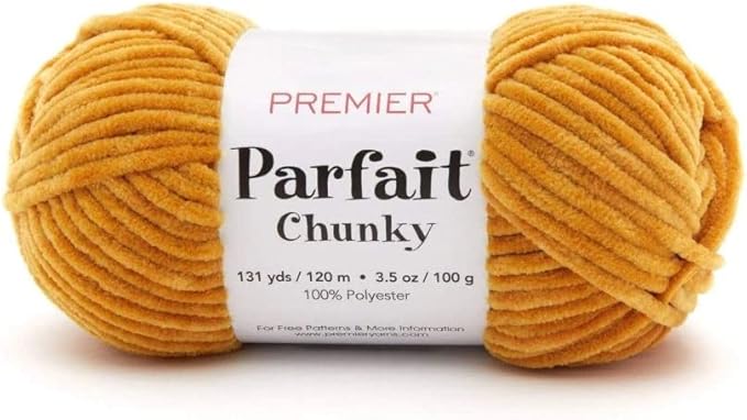 Premier Yarns Parfait Chunky Chenille Yarn 3.5 Oz 6 Super Bulky Weight 3 Pack Bundle with Bella's Stitch Place Holders (Mustard)