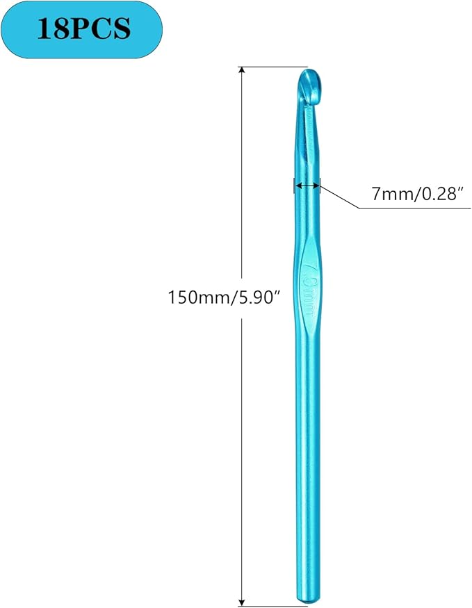 Hordolry 7mm Crochet Hooks Bulk, 18Pcs Aluminum Crochet Needle, Knitting Needles for Craft Yarn Contribute to Beginners