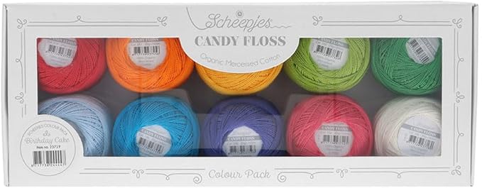 Scheepjes Candy Floss Color Pack, 10 x 20 g Mercerized Cotton Yarn, Birthday Cake Assortment
