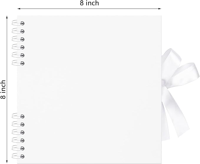 8x8 inch Scrapbook Photo Album DIY Picture Book 40 Pages, Thick Kraft Paper Scrap Book Album with Silk Ribbon Wedding Guest Book Memory Book for Baby, Family, Travel (White)